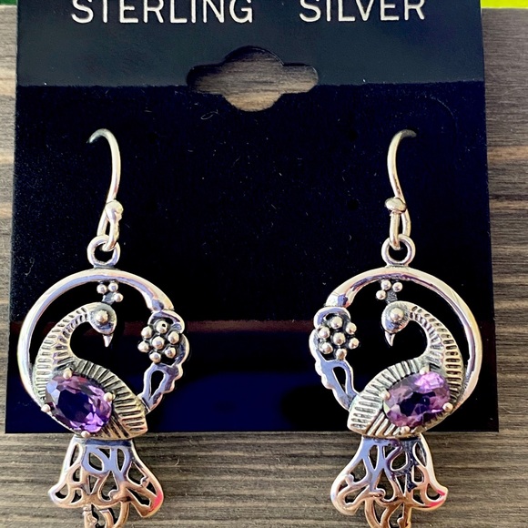 NEW Sterling Silver and Gemstone Peacock Earrings - Picture 2 of 8